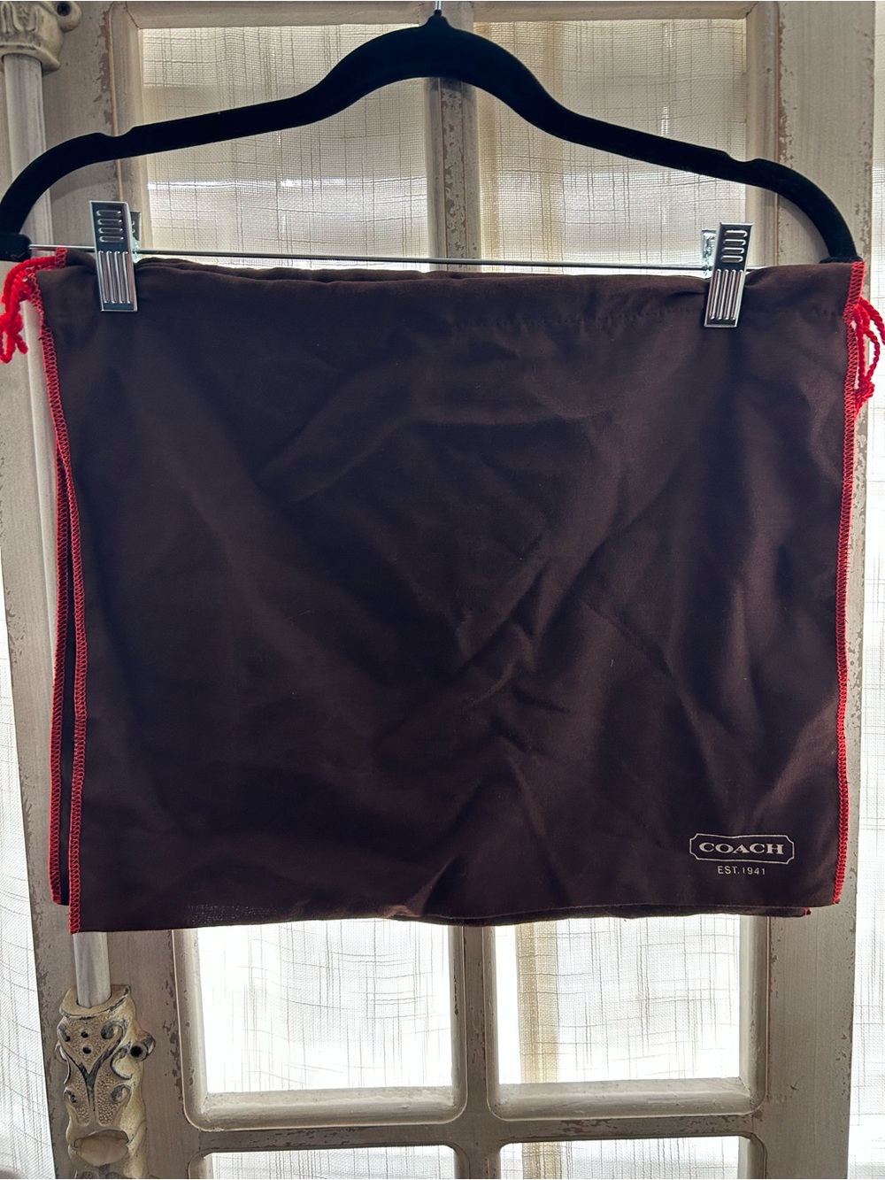 2 vintage COACH dust bags Brown with Red Trim / cinch string - Picture 4 of 6